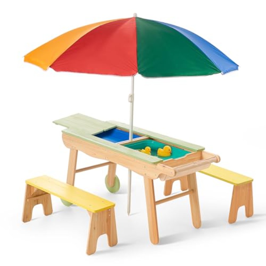 Kids Outdoor Sensory Table - Indoor outdoor 3-in-1 kids picnic table