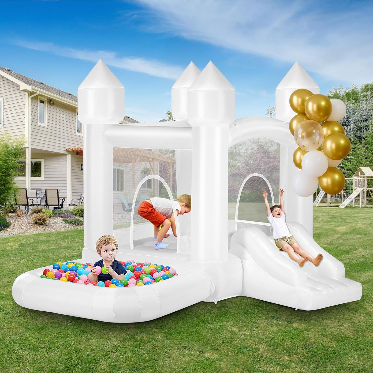 Kids Outdoor Gifts - Kids White Bounce House with Ball