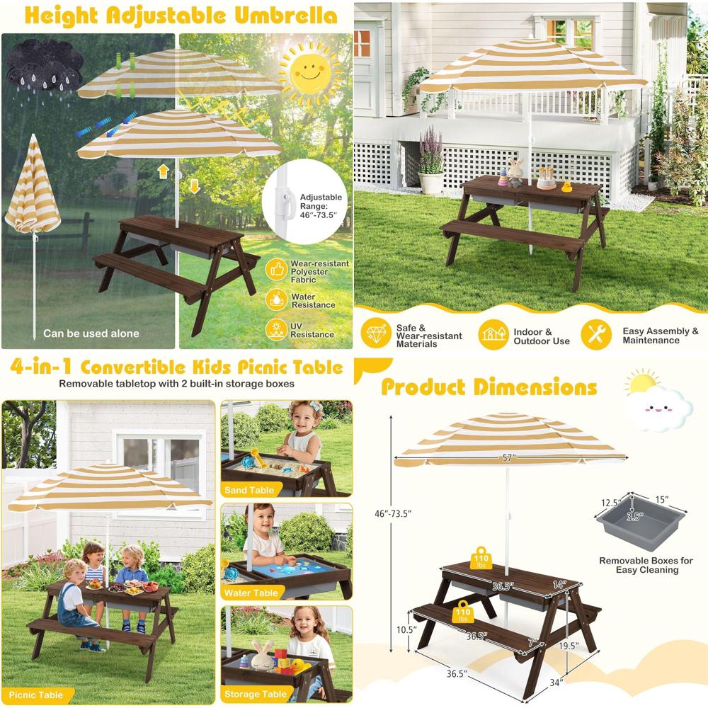 Kids Outdoor Sensory Table - Kids Picnic Table with Sensory Bins,