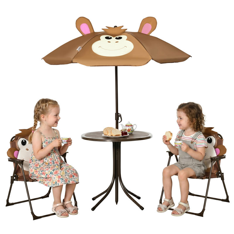 Kids Outdoor Table And Chairs With Umbrella - Outsunny Kids Table and Chair Set,