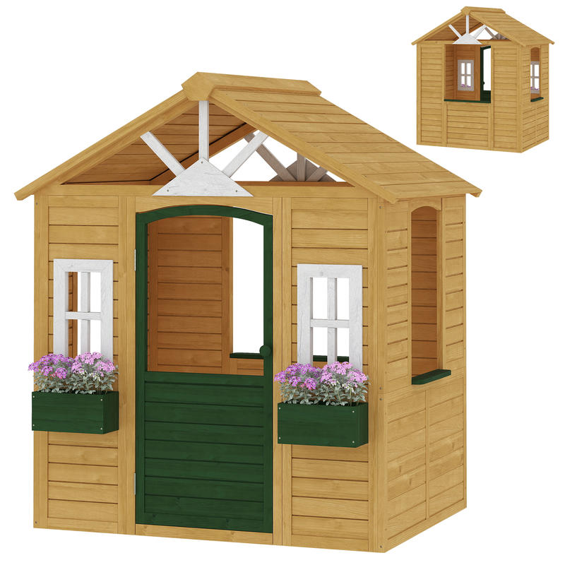 Qaba Kids Outdoor Playhouse - Qaba Outdoor Playhouse, Wooden Kids Playhouse