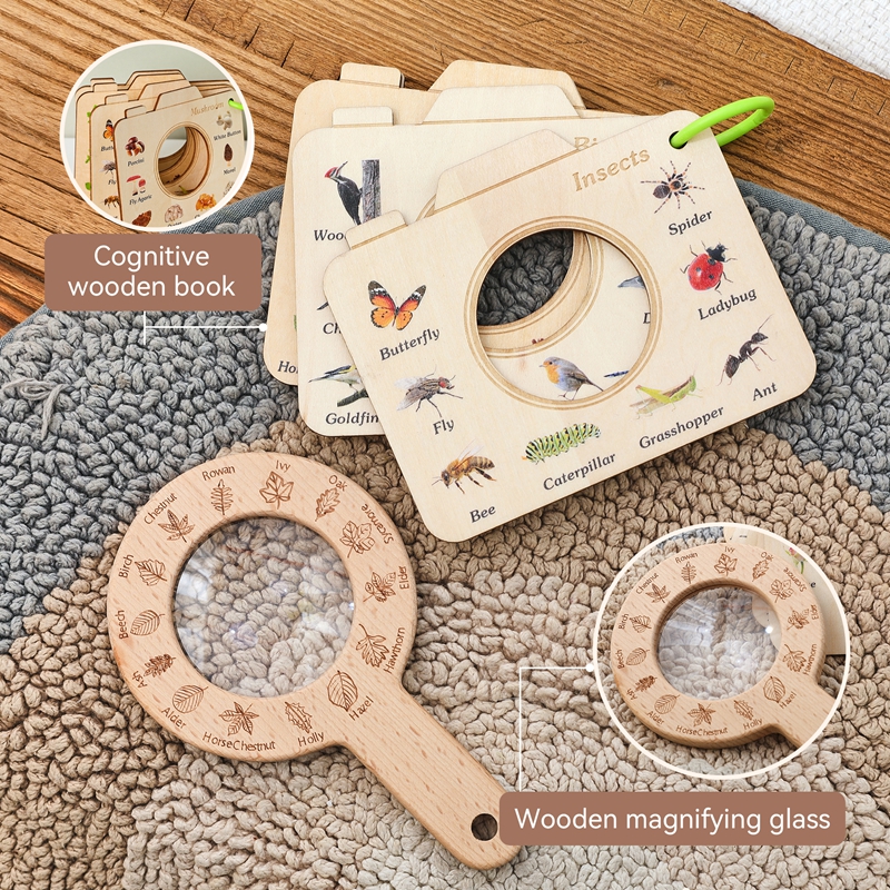 Kids Outdoor Activity Toys - Wooden Montessori Toy Magnifying Glass Outdoor