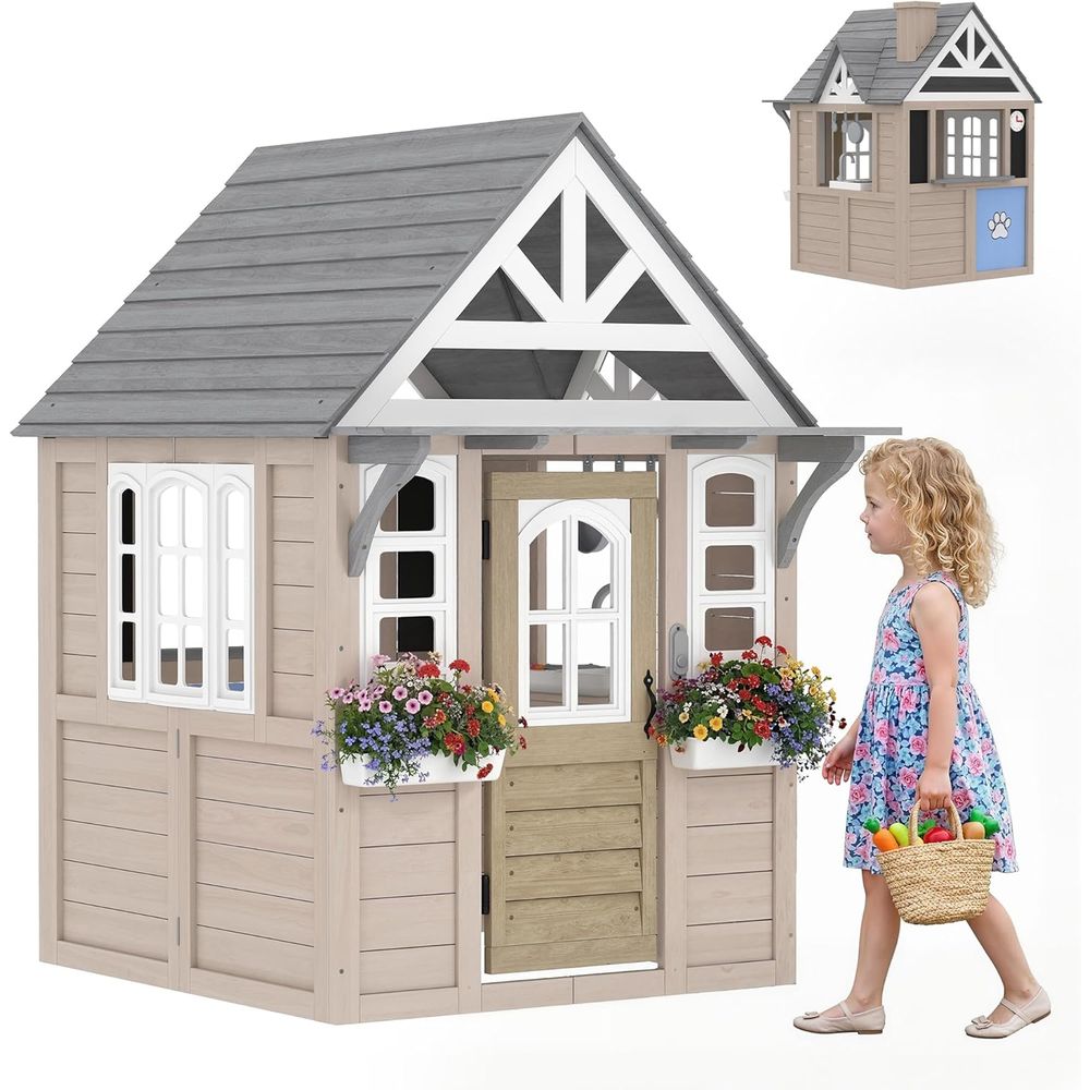 Qaba Outdoor Playhouse, Wooden - مراجعة Qaba Kids Outdoor Playhouse وسعره