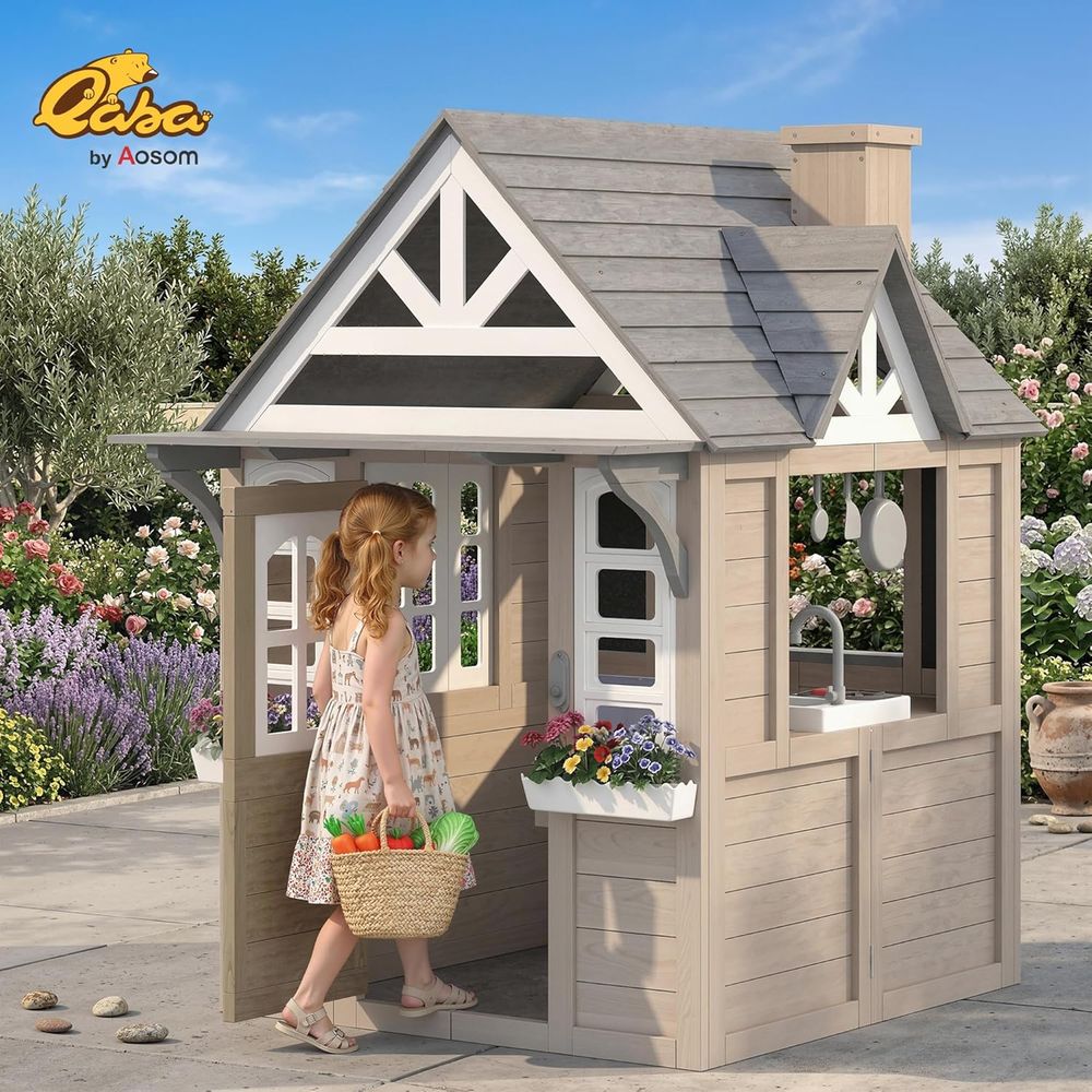 Qaba Outdoor Playhouse, Wooden - مراجعة Qaba Kids Outdoor Playhouse وسعره