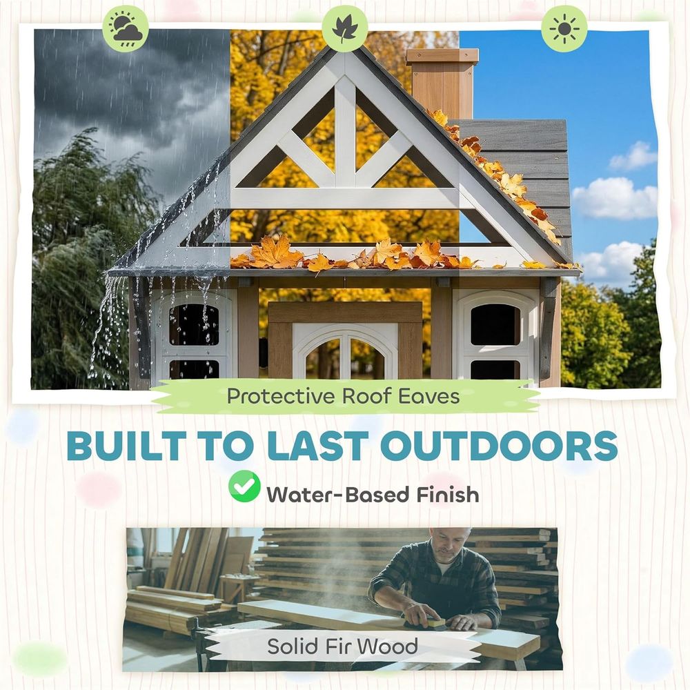 Qaba Outdoor Playhouse, Wooden - مراجعة Qaba Kids Outdoor Playhouse وسعره