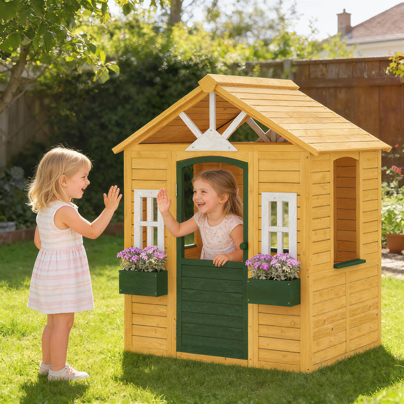 Qaba Outdoor Playhouse, Wooden - مراجعة Qaba Kids Outdoor Playhouse وسعره