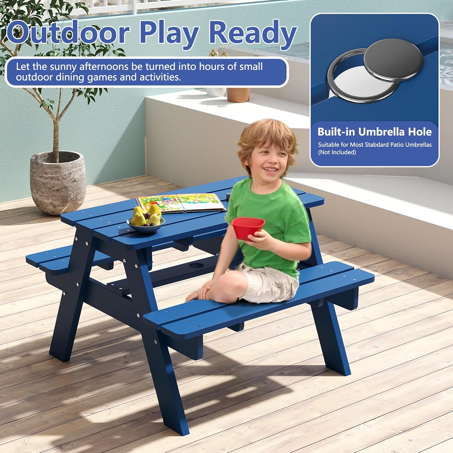 Kids Picnic Table, HDPE All We - مراجعة Kids Outdoor Table And Chairs With Umbrella وسعره
