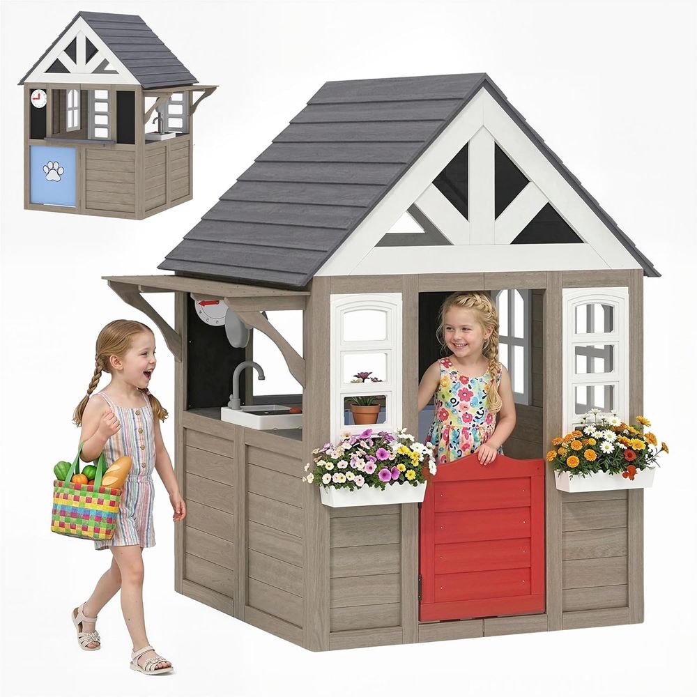 Qaba Outdoor Playhouse, Wooden - مراجعة Qaba Kids Outdoor Playhouse وسعره