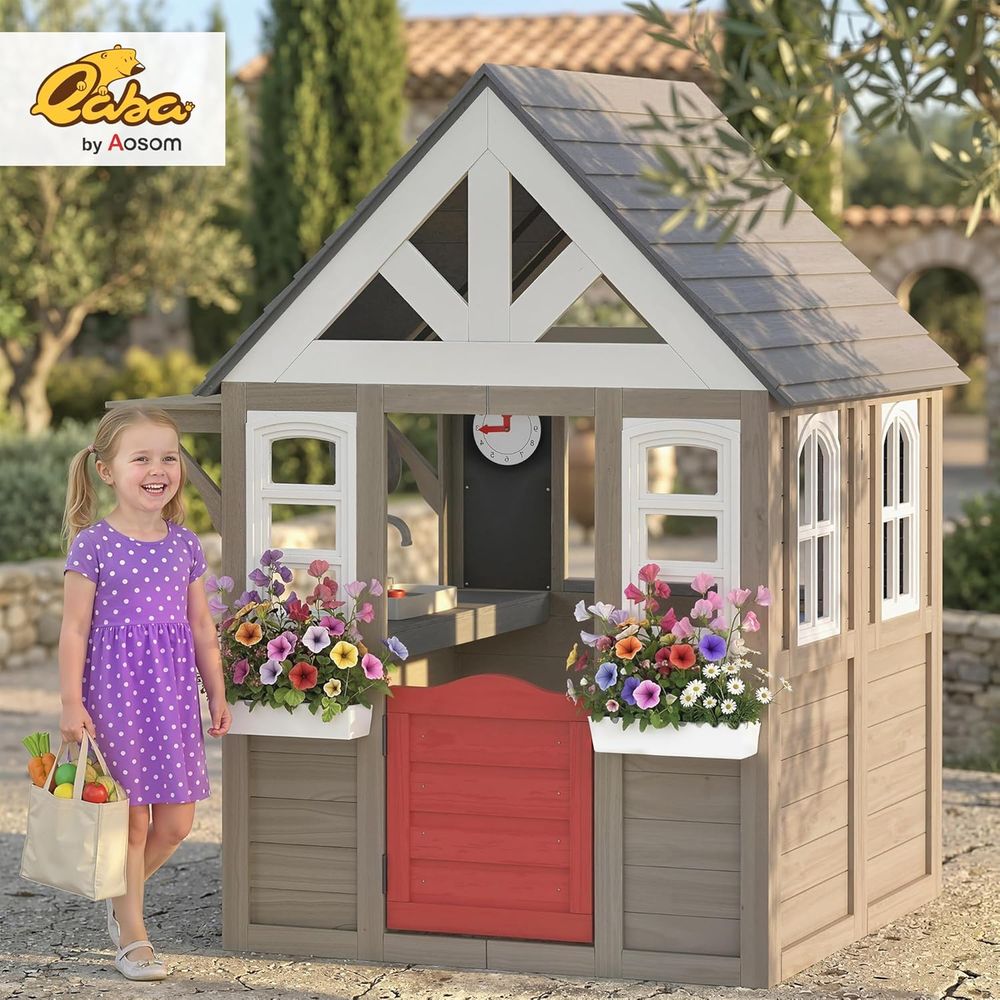 Qaba Outdoor Playhouse, Wooden - مراجعة Qaba Kids Outdoor Playhouse وسعره