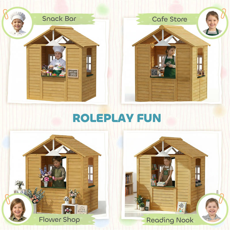 Qaba Outdoor Playhouse, Wooden - مراجعة Qaba Kids Outdoor Playhouse وسعره