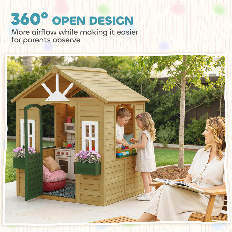 Qaba Outdoor Playhouse, Wooden - مراجعة Qaba Kids Outdoor Playhouse وسعره