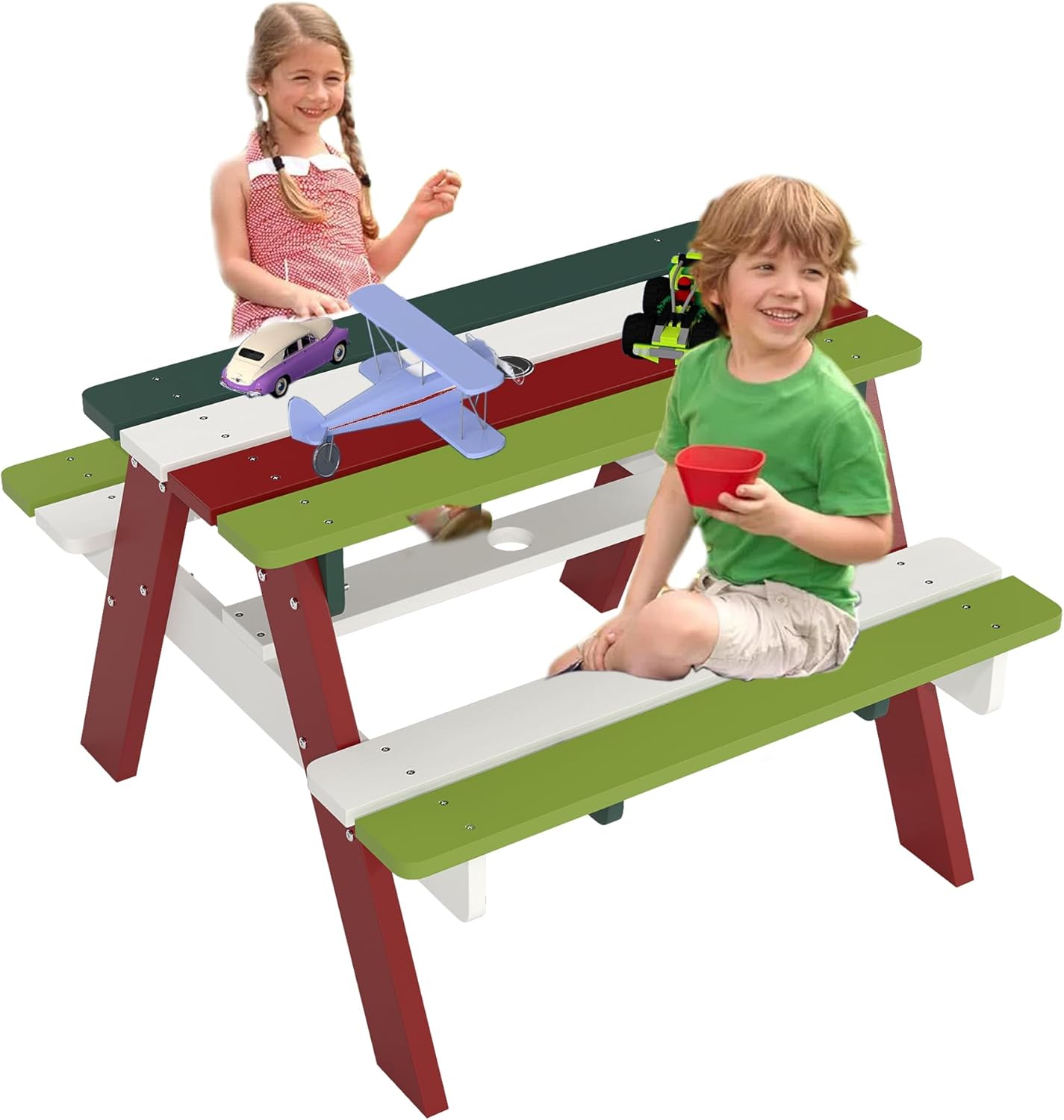 Kids Picnic Table, HDPE All We - مراجعة Kids Outdoor Table And Chairs With Umbrella وسعره