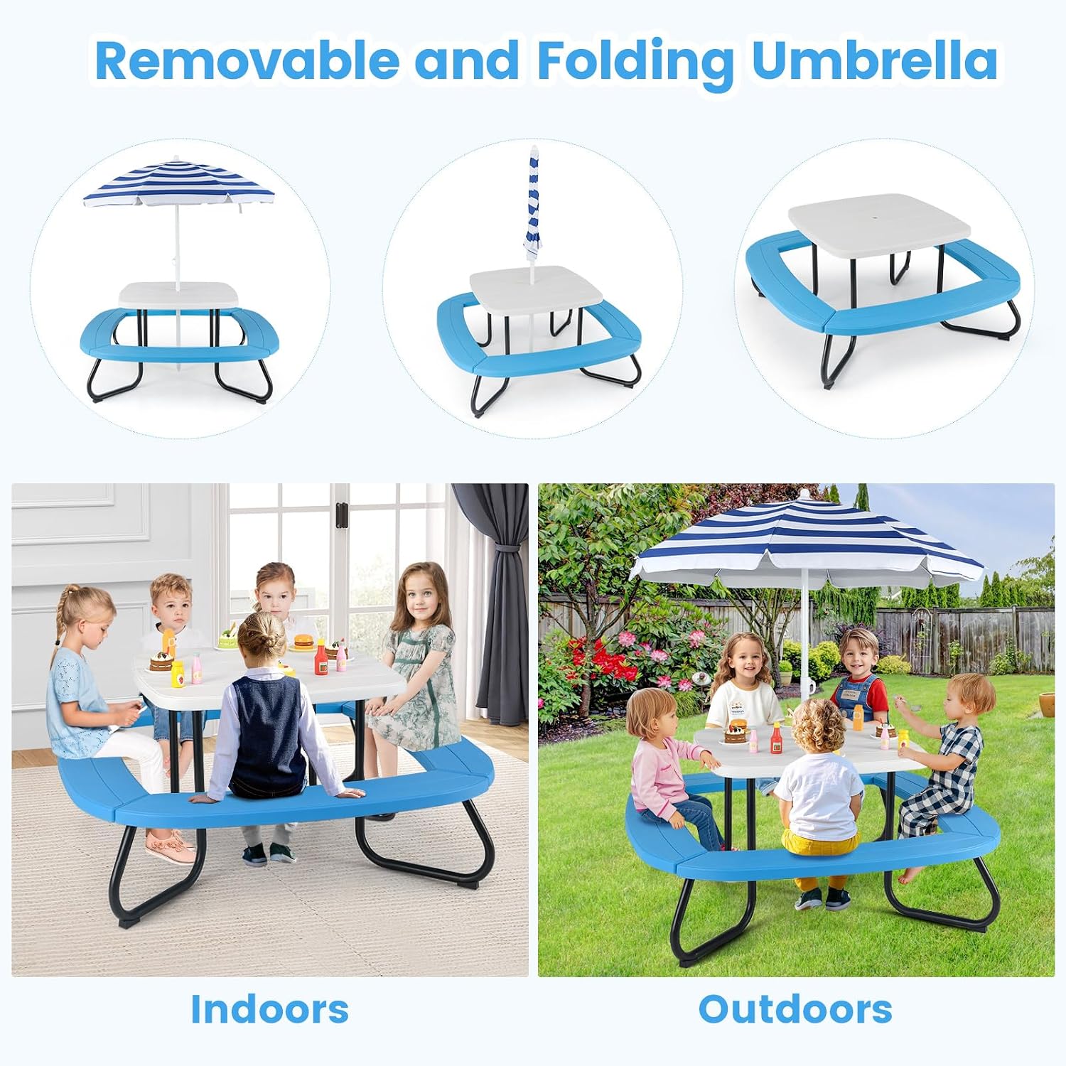 Kids Picnic Table, 8 Person Ki - مراجعة Kids Outdoor Table And Chairs With Umbrella وسعره