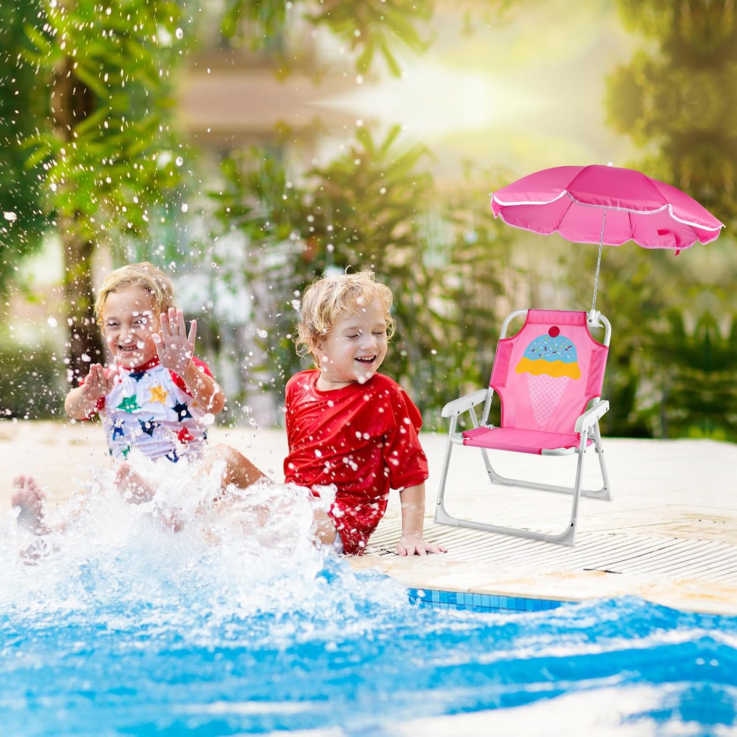 1 Set Folding Beach Chair with - مراجعة Kids Outdoor Lounge Chair With Umbrella وسعره
