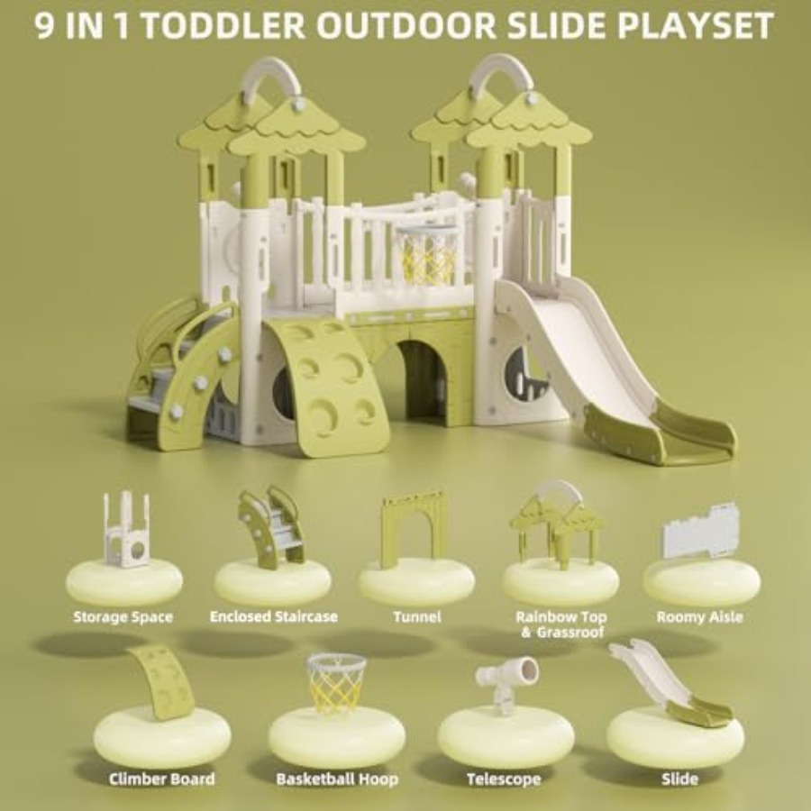 9 in 1 Toddler Slide, Kids Sli - مراجعة Kids Outdoor Climber وسعره