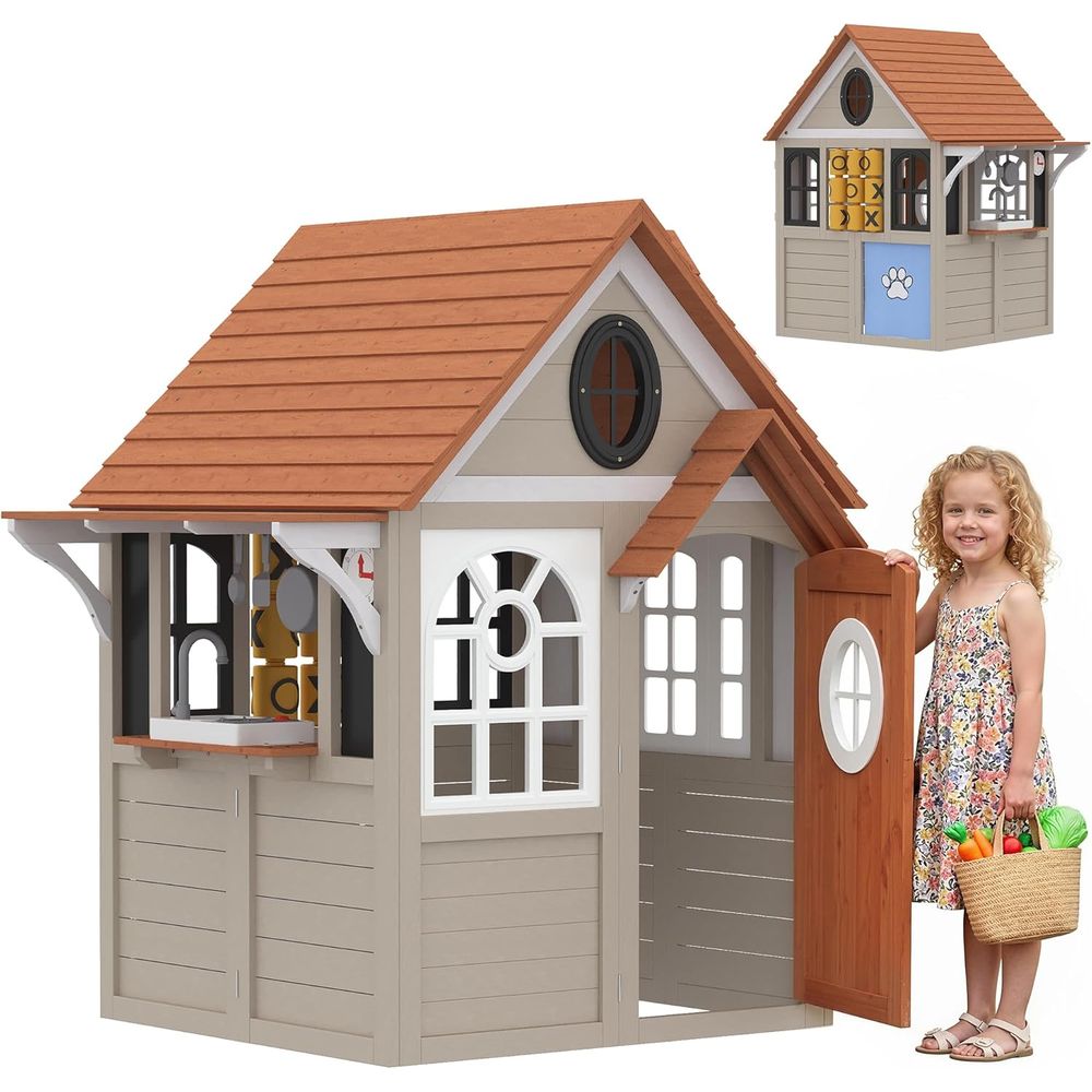 Qaba Outdoor Playhouse, Wooden - مراجعة Qaba Kids Outdoor Playhouse وسعره