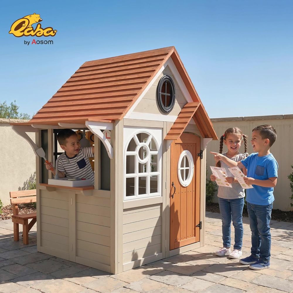 Qaba Outdoor Playhouse, Wooden - مراجعة Qaba Kids Outdoor Playhouse وسعره