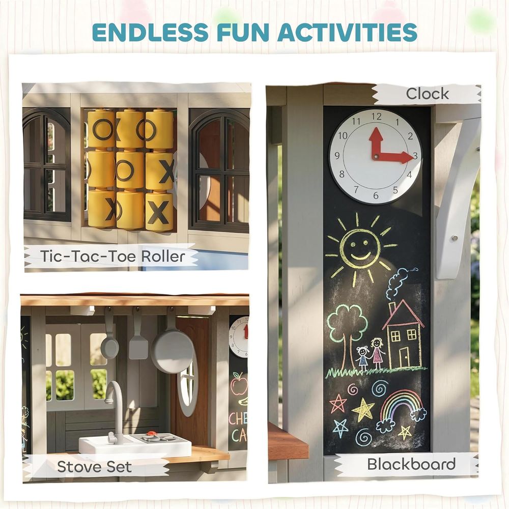 Qaba Outdoor Playhouse, Wooden - مراجعة Qaba Kids Outdoor Playhouse وسعره