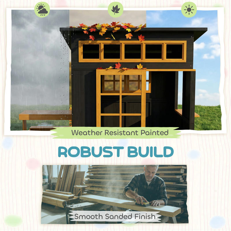 Qaba Outdoor Playhouse, Wooden - مراجعة Qaba Kids Outdoor Playhouse وسعره
