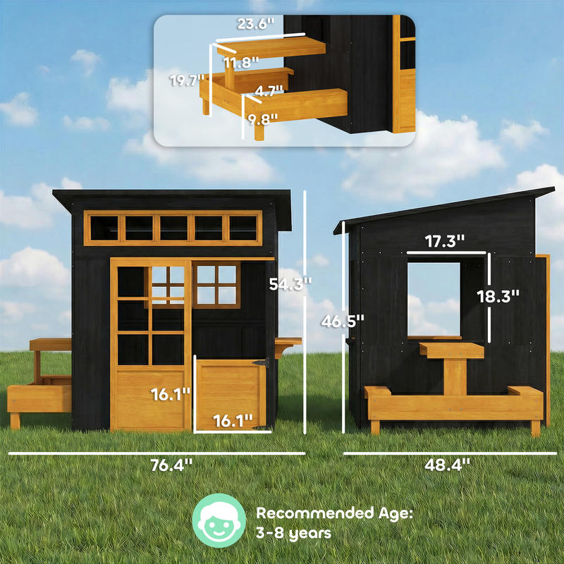 Qaba Outdoor Playhouse, Wooden - مراجعة Qaba Kids Outdoor Playhouse وسعره