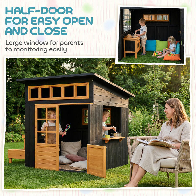 Qaba Outdoor Playhouse, Wooden - مراجعة Qaba Kids Outdoor Playhouse وسعره