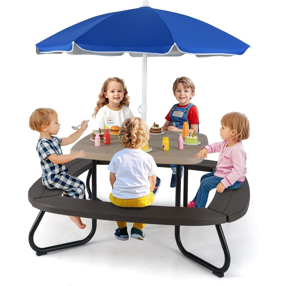 Kids Picnic Table, 8 Person To - مراجعة Kids Outdoor Table And Chairs With Umbrella وسعره