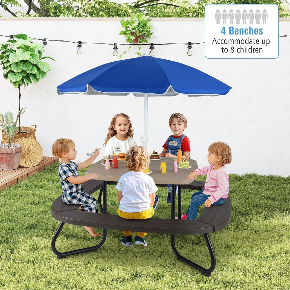 Kids Picnic Table, 8 Person To - مراجعة Kids Outdoor Table And Chairs With Umbrella وسعره