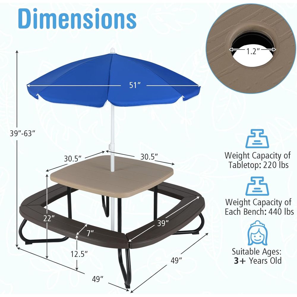 Kids Picnic Table, 8 Person To - مراجعة Kids Outdoor Table And Chairs With Umbrella وسعره