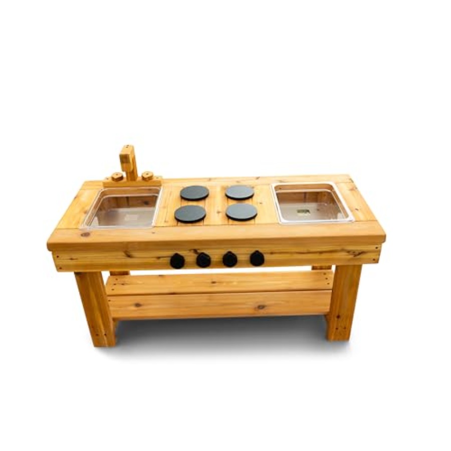 Cedar Outdoor Mud Kitchen Cent - مراجعة Kids Outdoor Sensory Table وسعره