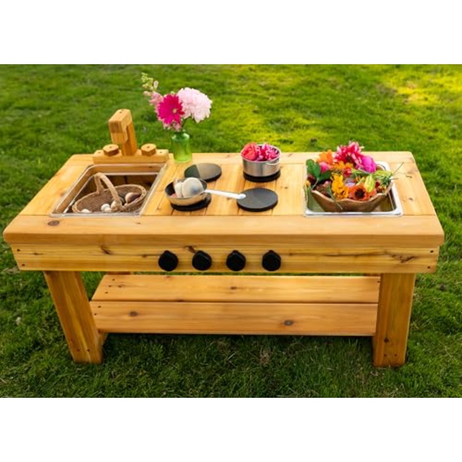 Cedar Outdoor Mud Kitchen Cent - مراجعة Kids Outdoor Sensory Table وسعره