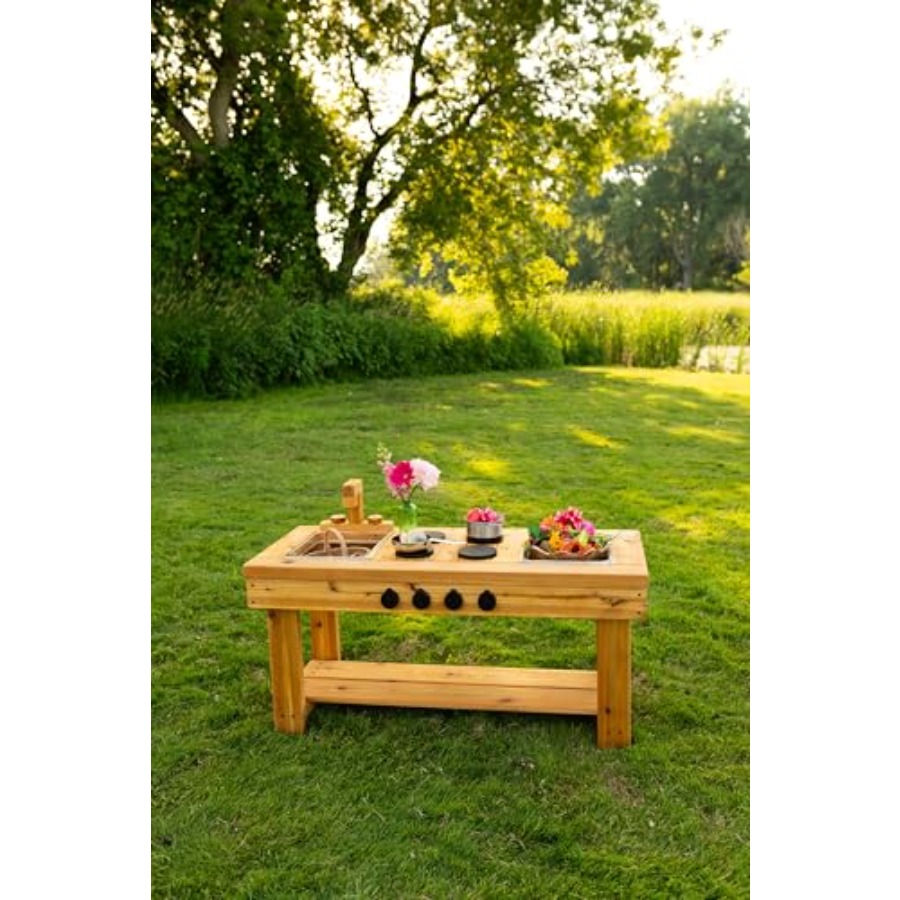 Cedar Outdoor Mud Kitchen Cent - مراجعة Kids Outdoor Sensory Table وسعره