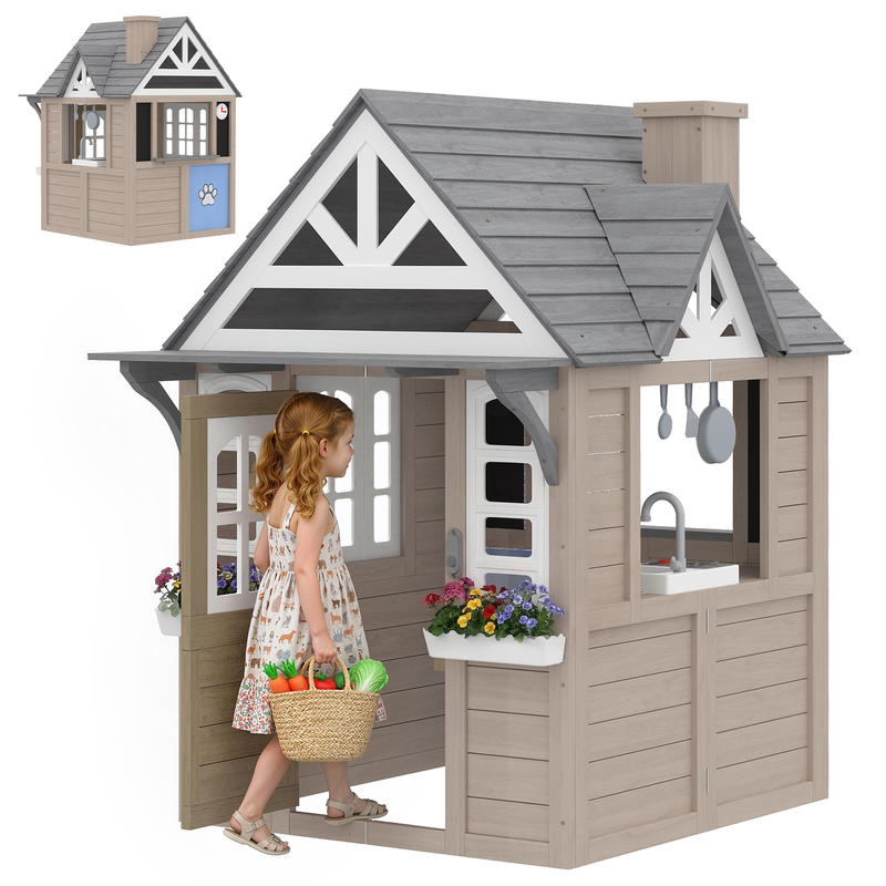 Qaba Outdoor Playhouse, Wooden - مراجعة Qaba Kids Outdoor Playhouse وسعره