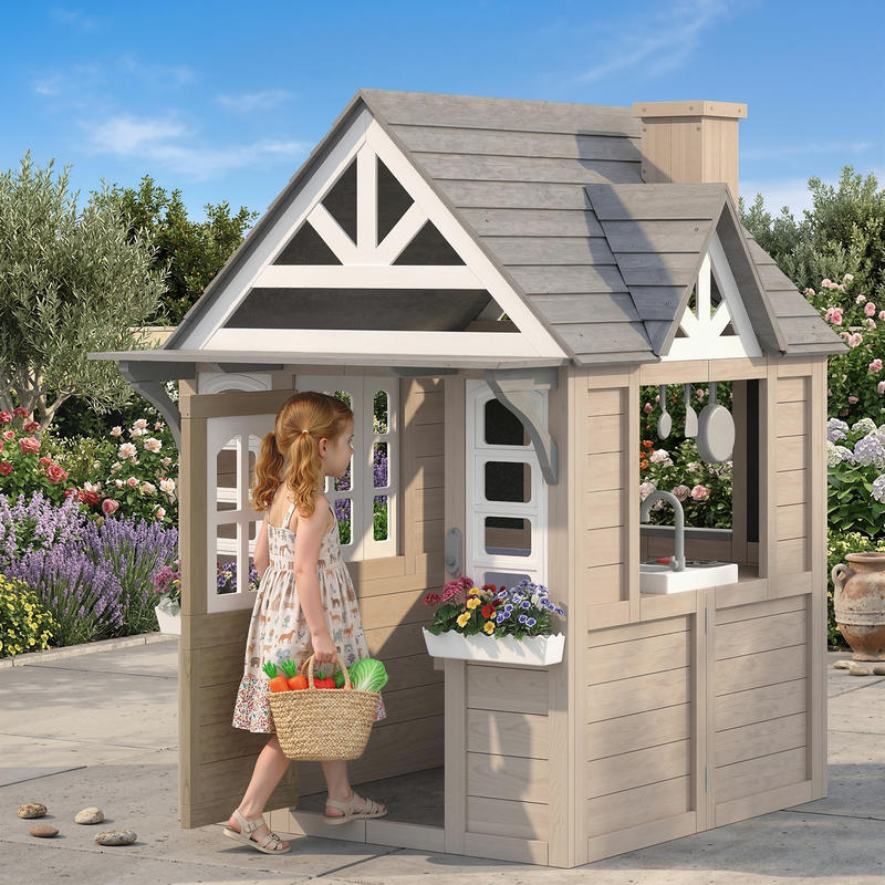 Qaba Outdoor Playhouse, Wooden - مراجعة Qaba Kids Outdoor Playhouse وسعره