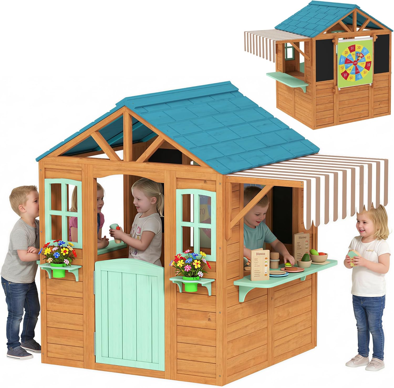 Qaba Outdoor Playhouse, Wood K - مراجعة Qaba Kids Outdoor Playhouse وسعره