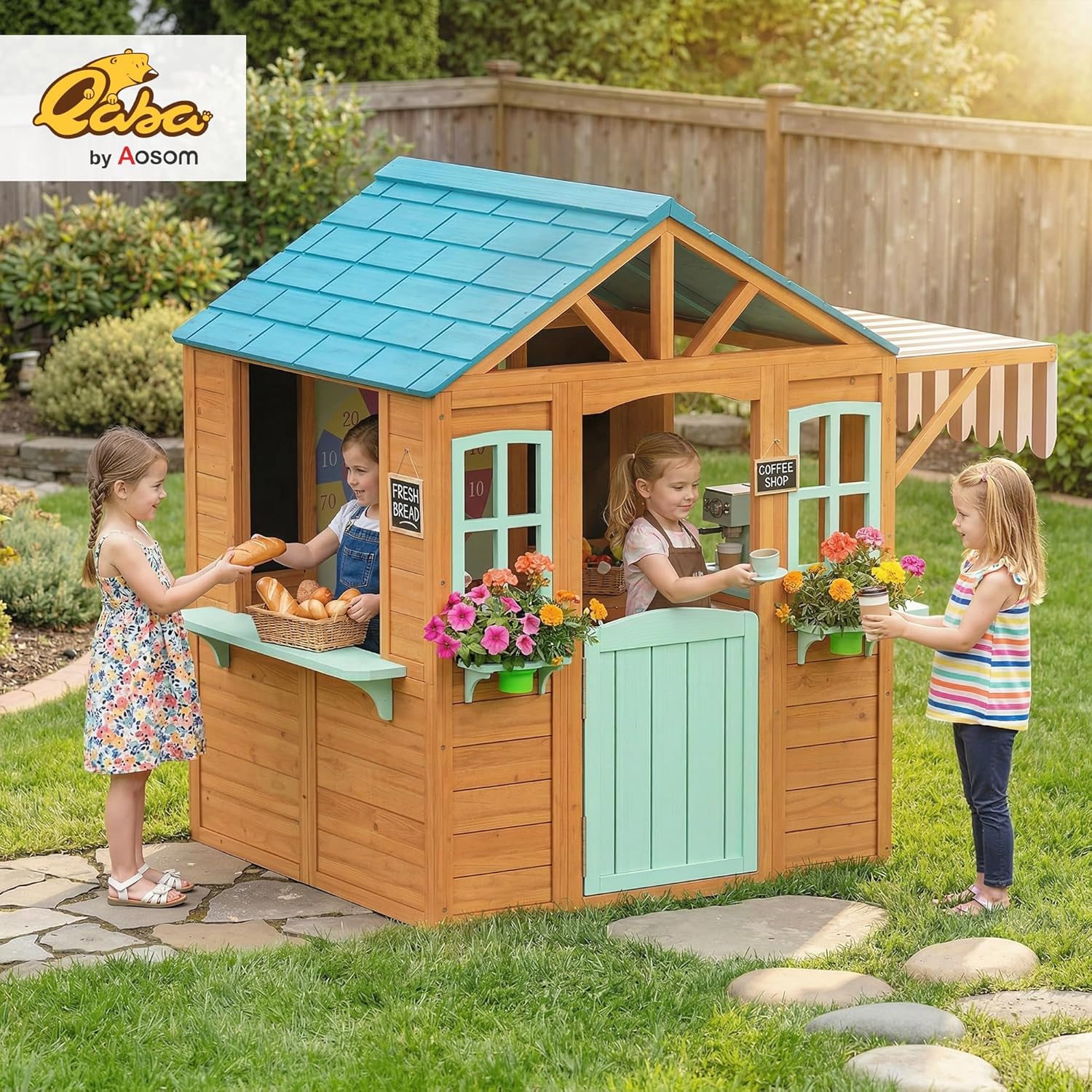 Qaba Outdoor Playhouse, Wood K - مراجعة Qaba Kids Outdoor Playhouse وسعره