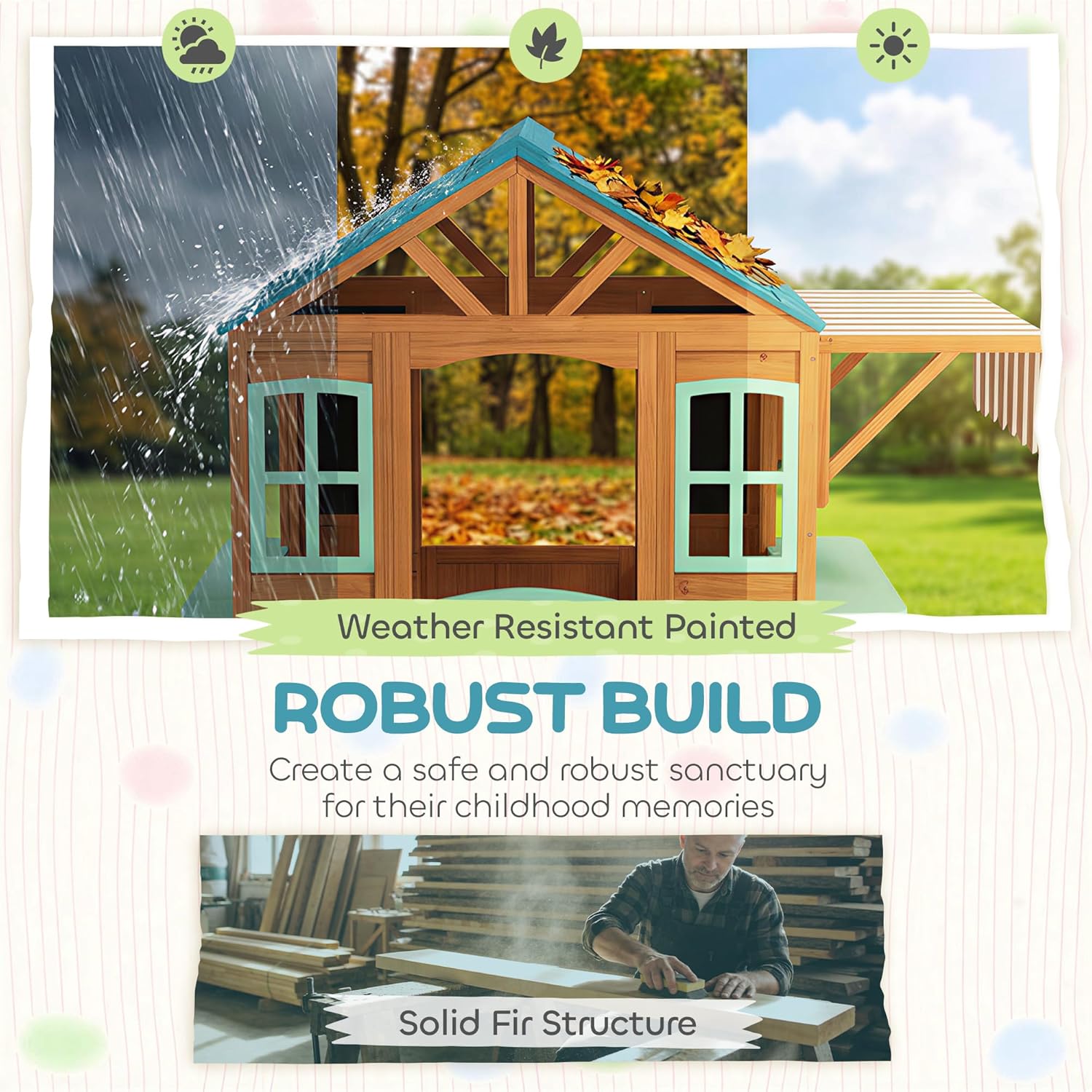 Qaba Outdoor Playhouse, Wood K - مراجعة Qaba Kids Outdoor Playhouse وسعره