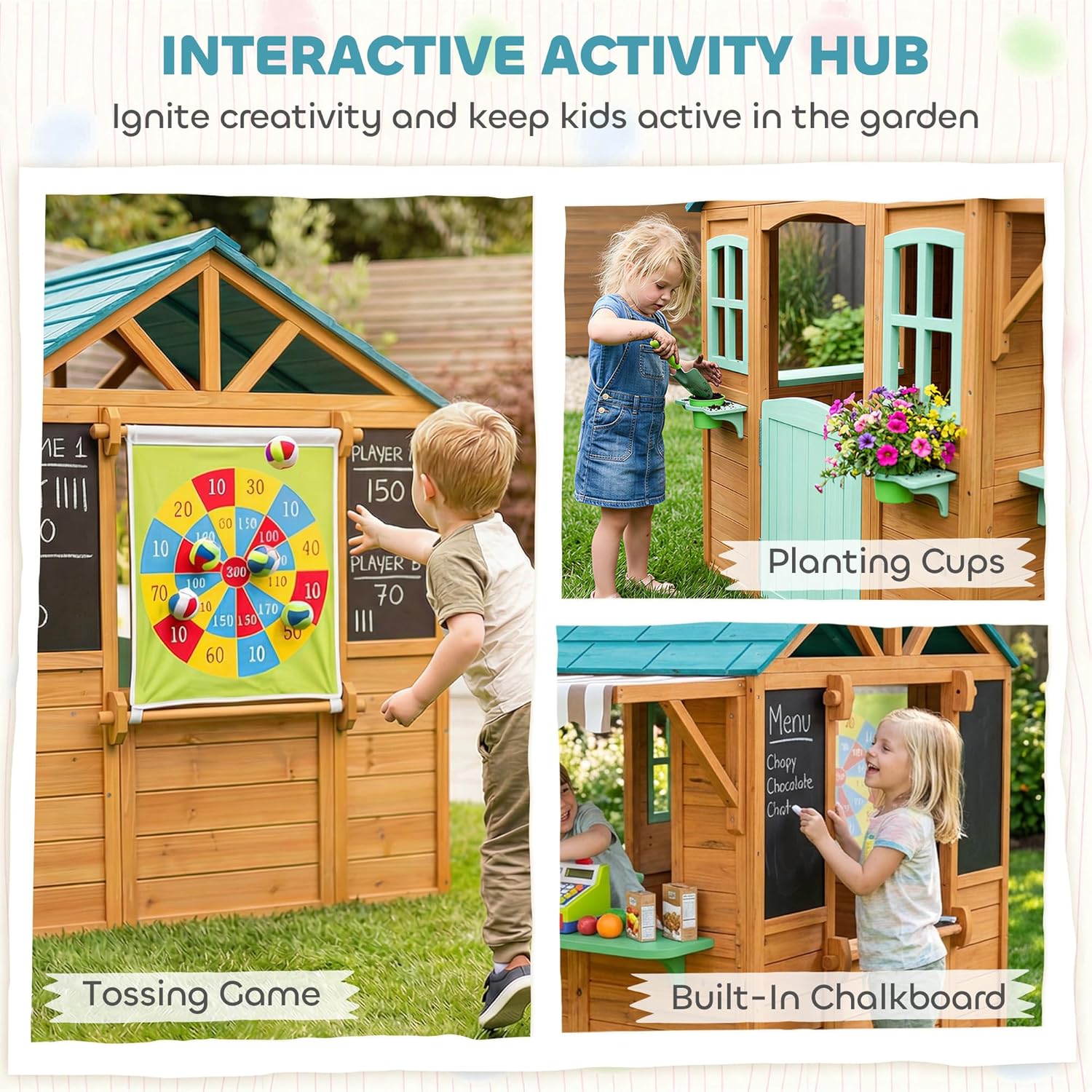 Qaba Outdoor Playhouse, Wood K - مراجعة Qaba Kids Outdoor Playhouse وسعره