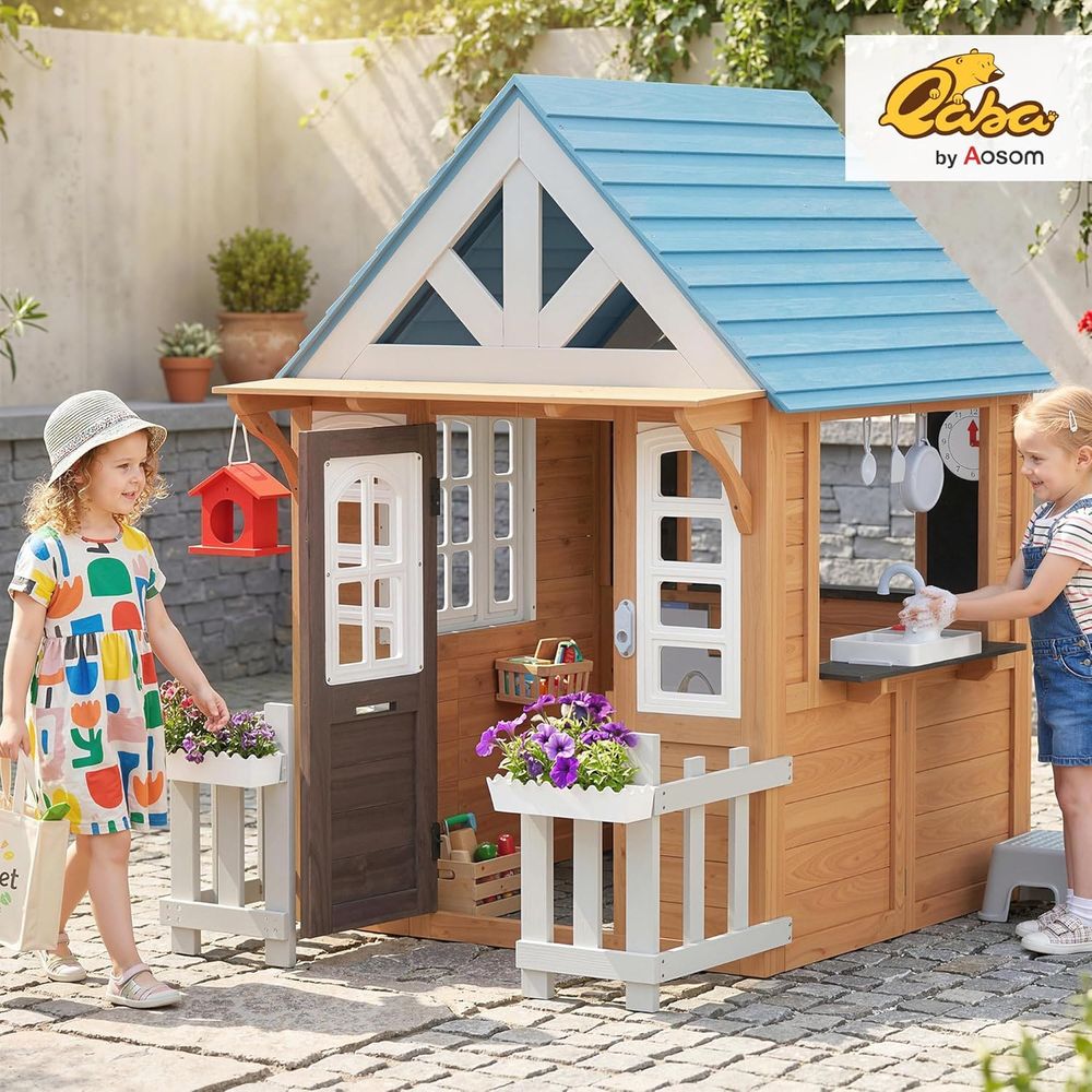 Qaba Outdoor Playhouse with Pe - مراجعة Qaba Kids Outdoor Playhouse وسعره