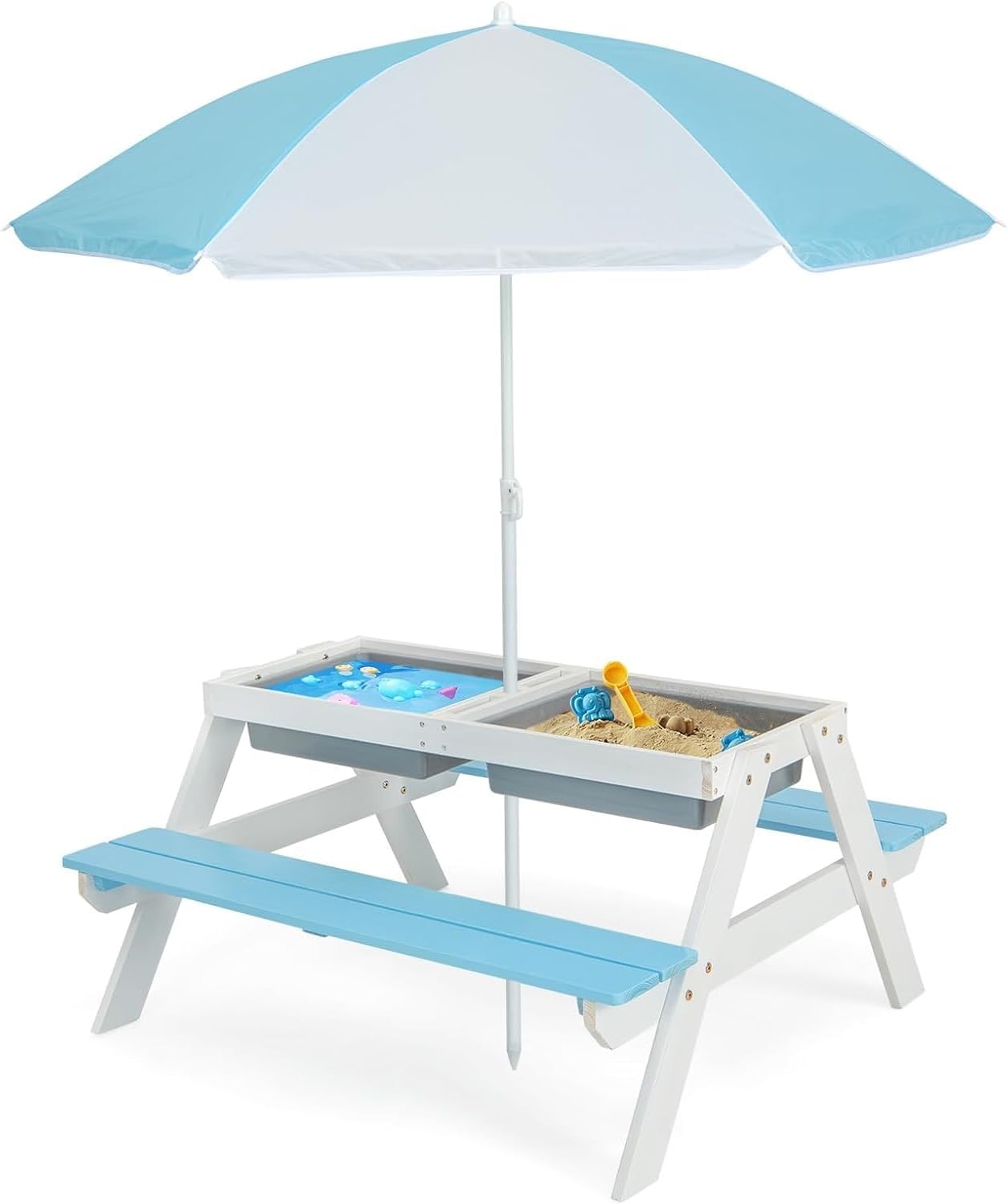 Kids Picnic Table, 4 in 1 Outd - مراجعة Kids Outdoor Table And Chairs With Umbrella وسعره