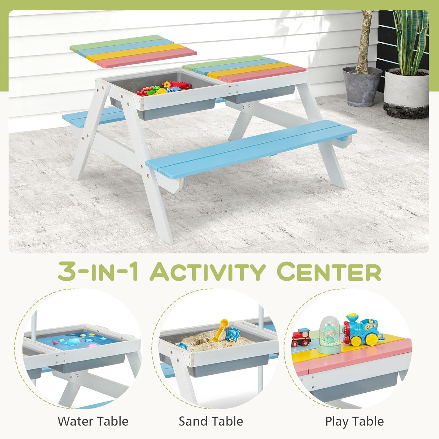 Kids Picnic Table, 4 in 1 Outd - مراجعة Kids Outdoor Table And Chairs With Umbrella وسعره