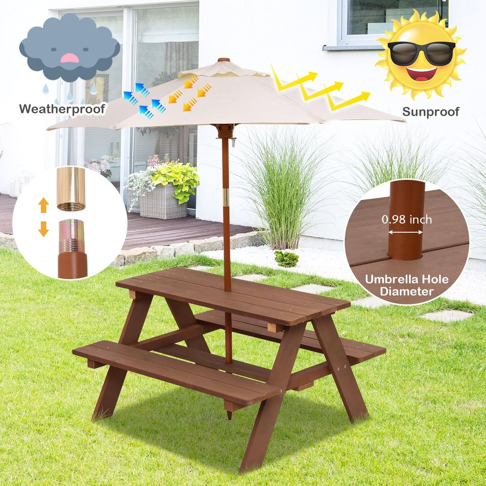 Kids Picnic Table, Fir Wood Ki - مراجعة Kids Outdoor Table And Chairs With Umbrella وسعره