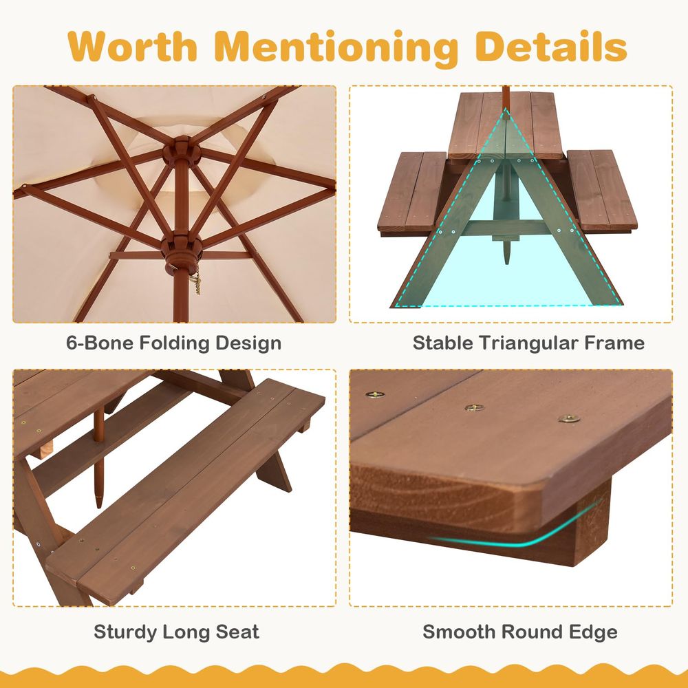 Kids Picnic Table, Fir Wood Ki - مراجعة Kids Outdoor Table And Chairs With Umbrella وسعره