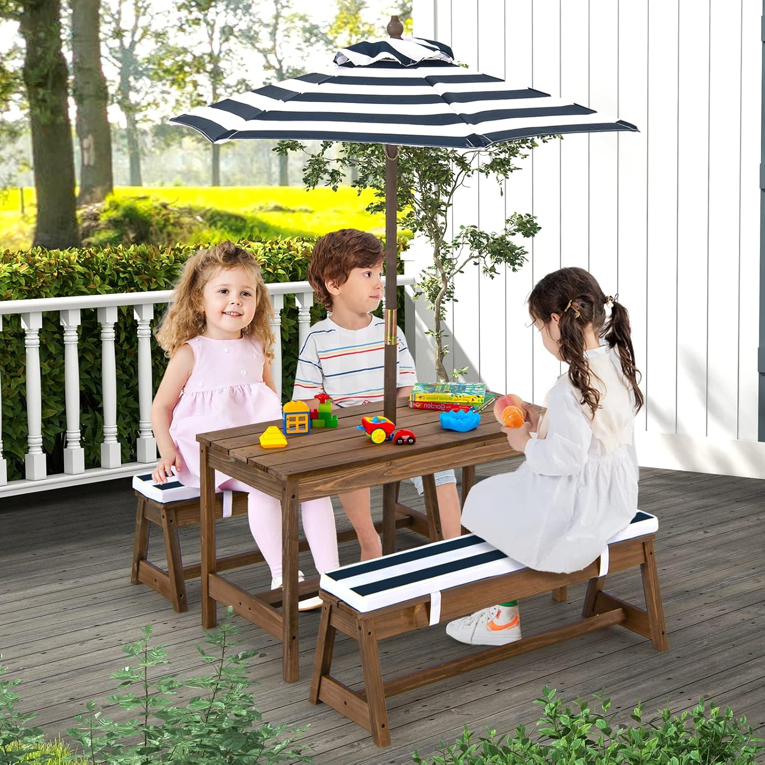 Height Adjustable Wooden Kids  - مراجعة Kids Outdoor Table And Chairs With Umbrella وسعره