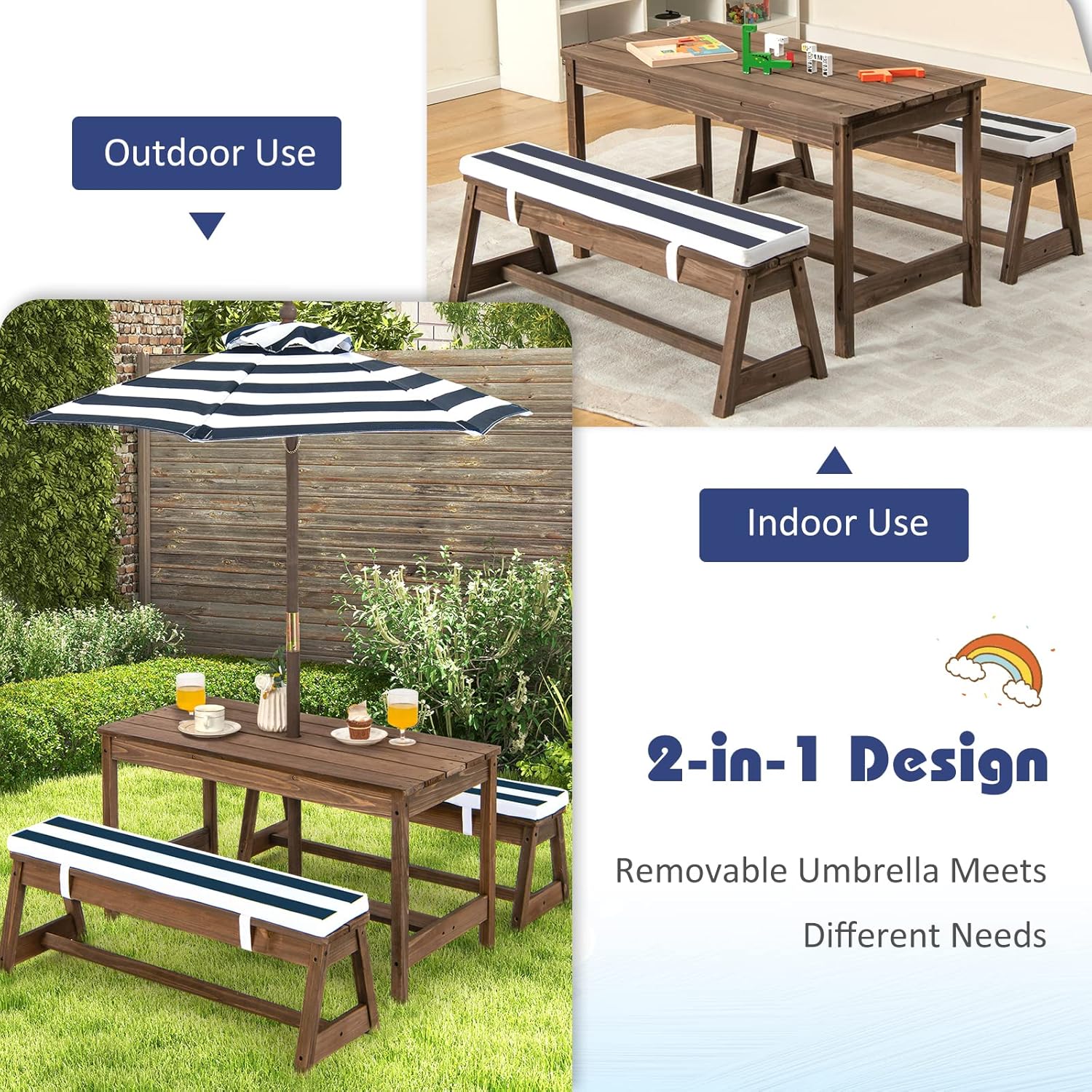 Height Adjustable Wooden Kids  - مراجعة Kids Outdoor Table And Chairs With Umbrella وسعره