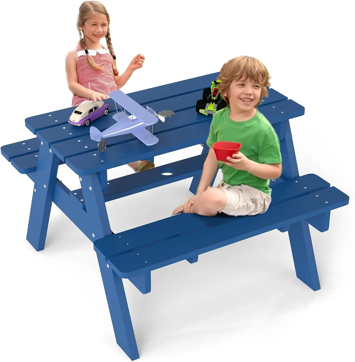 Kids Picnic Table, HDPE All We - مراجعة Kids Outdoor Table And Chairs With Umbrella وسعره