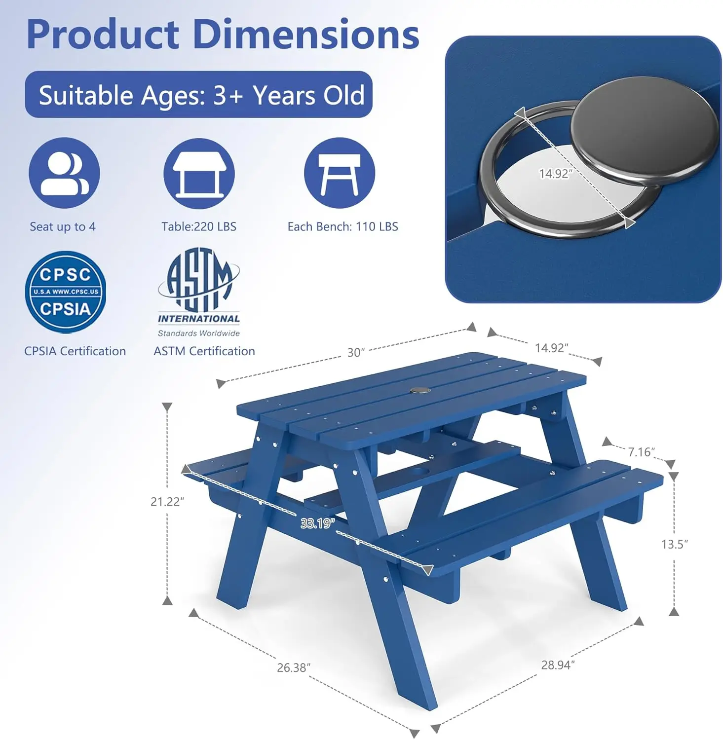 Kids Picnic Table, HDPE All We - مراجعة Kids Outdoor Table And Chairs With Umbrella وسعره