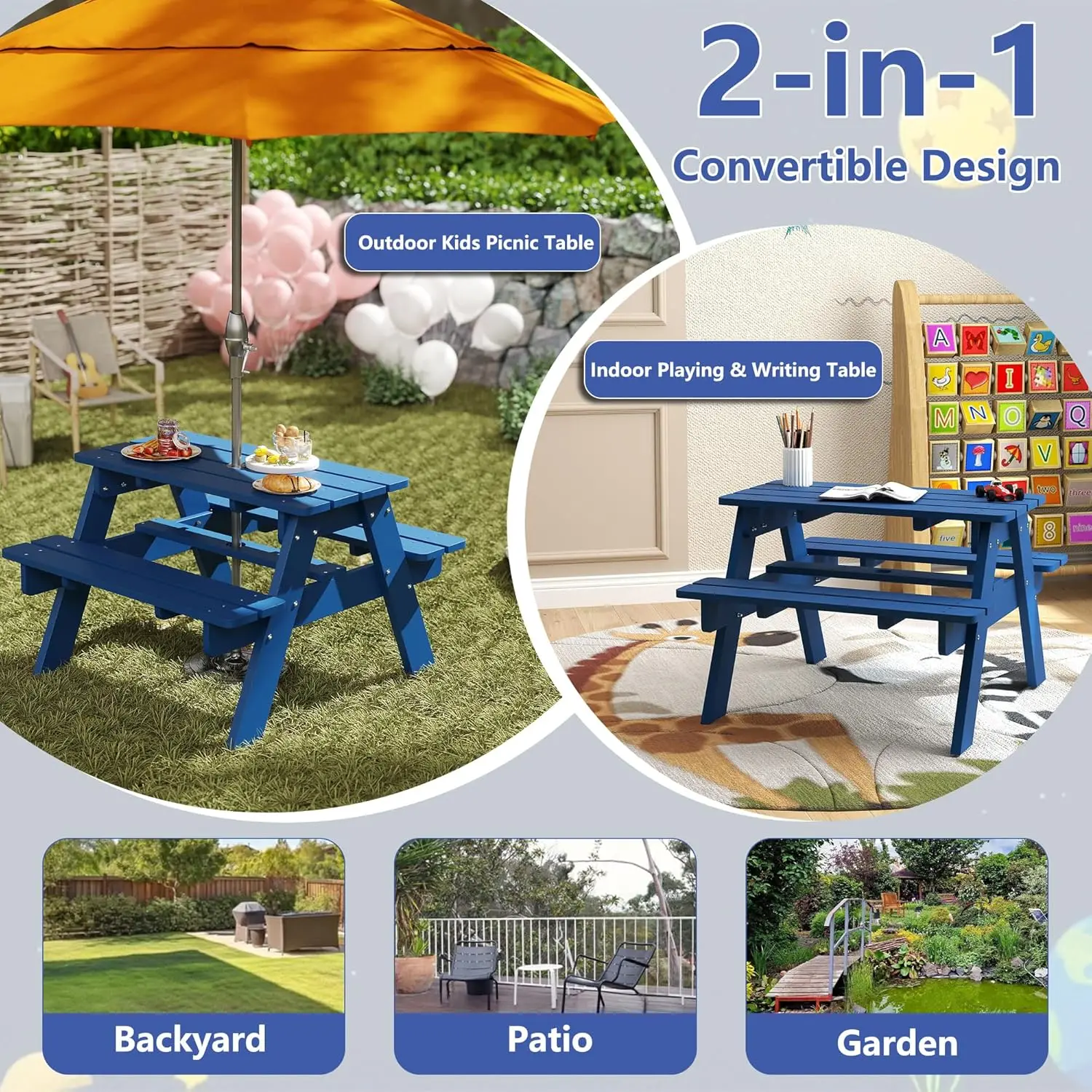 Kids Picnic Table, HDPE All We - مراجعة Kids Outdoor Table And Chairs With Umbrella وسعره