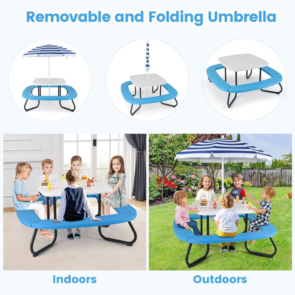 Kids Picnic Table, 8 Person Ki - مراجعة Kids Outdoor Table And Chairs With Umbrella وسعره