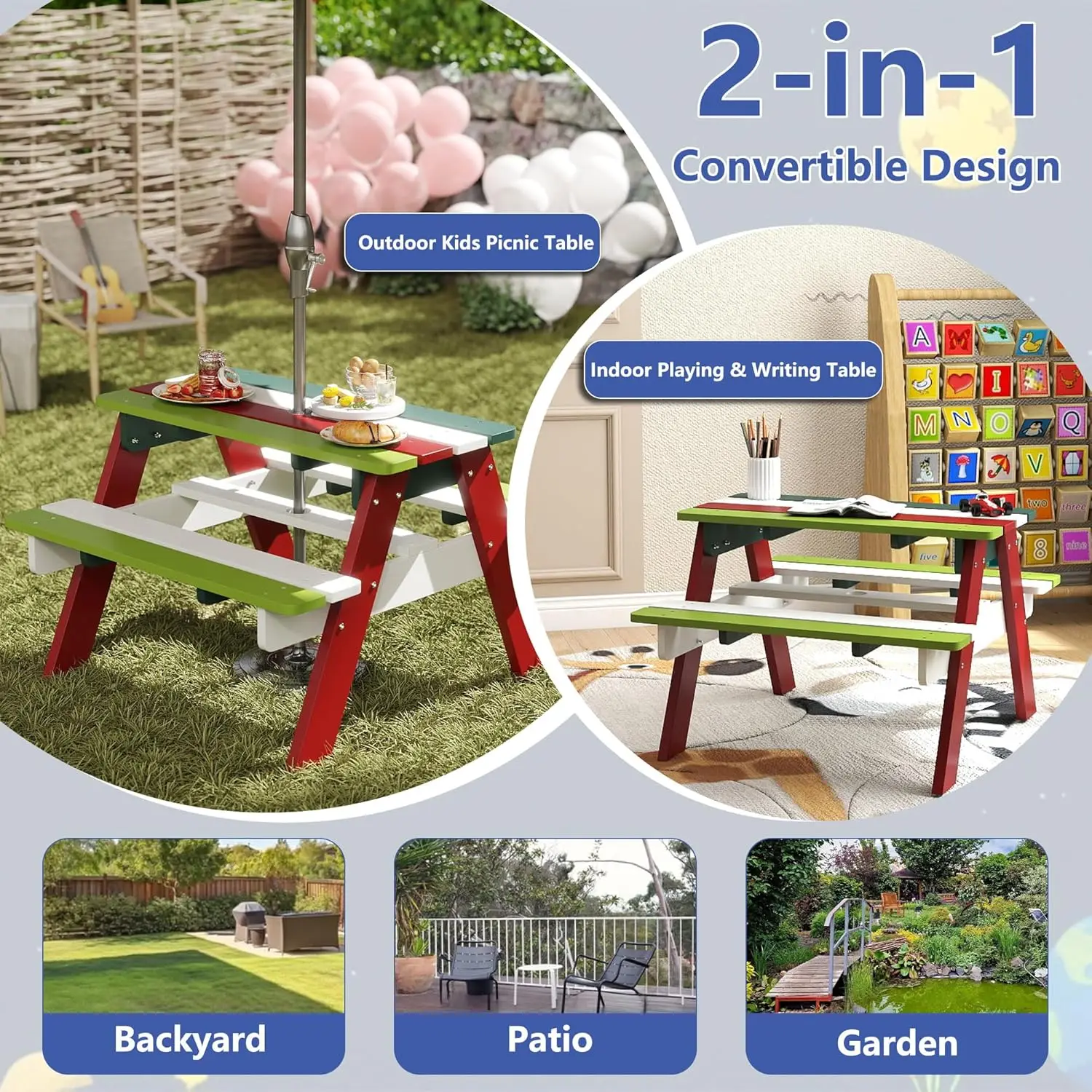 Kids Picnic Table, HDPE All We - مراجعة Kids Outdoor Table And Chairs With Umbrella وسعره