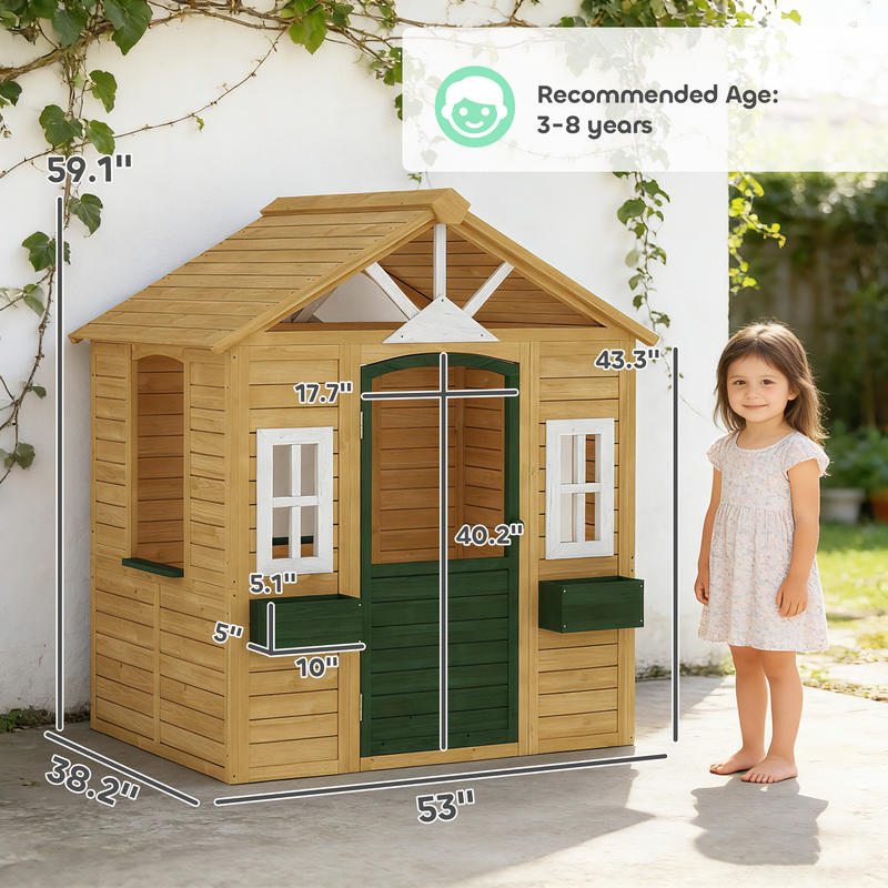 Qaba Outdoor Playhouse, Wooden - مراجعة Qaba Kids Outdoor Playhouse وسعره